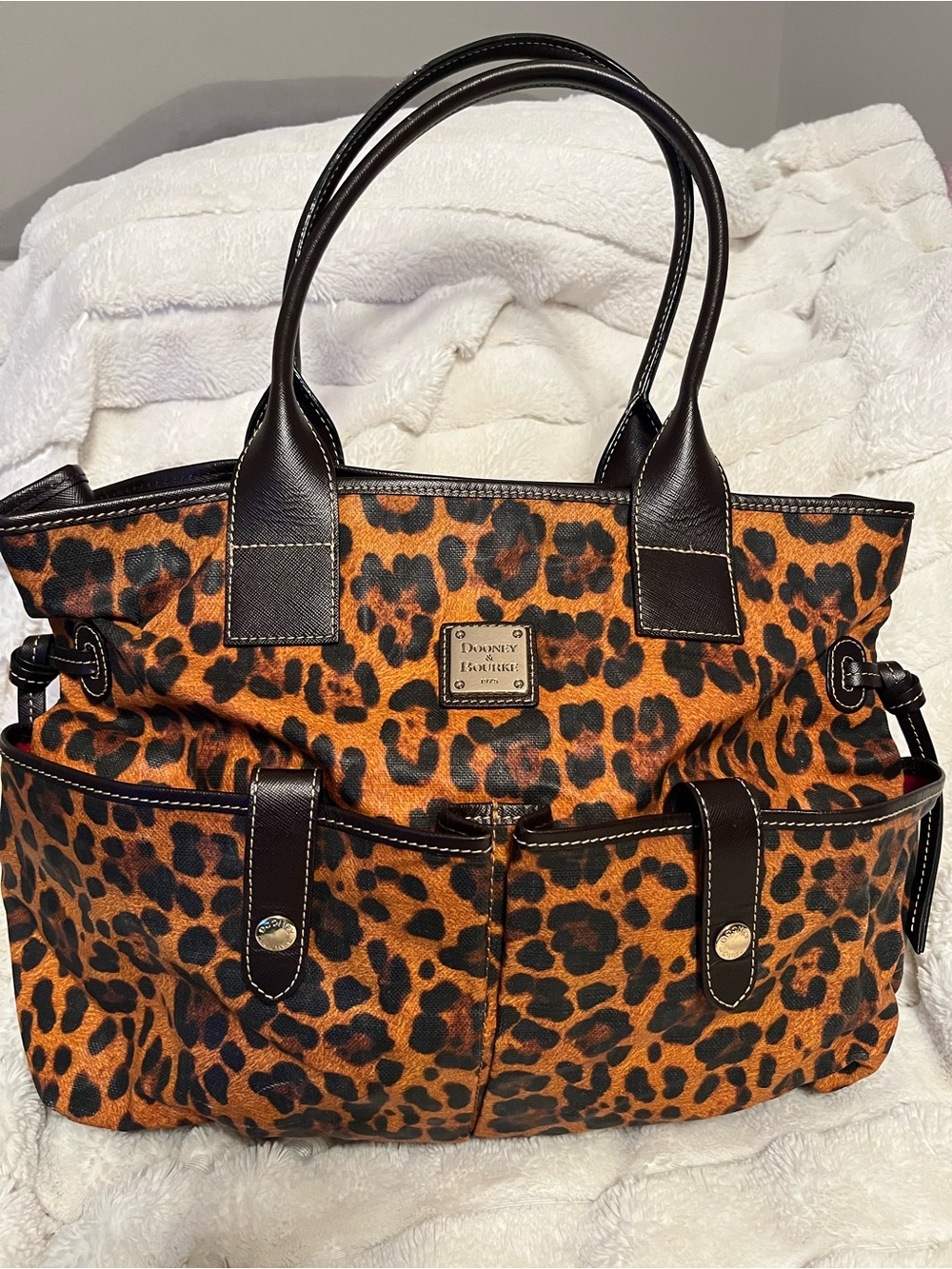 Dooney & Bourke Leopard-Print Tote with Dark Brown Leather Accents